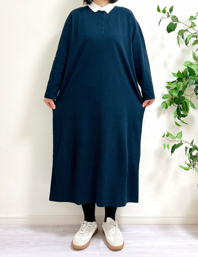 すぽんと着るだけで体型カバー！無印良品の“楽ちんワンピース”春までたっぷり着回せる！「体のラインを拾わない」「襟のワンポイントが可愛い」