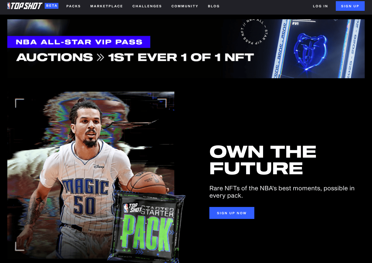 NBA Top Shotの公式サイトのスクリーンショット