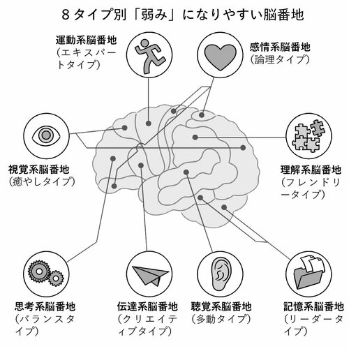 図表:8タイプ別「弱み」になりやすい脳番地