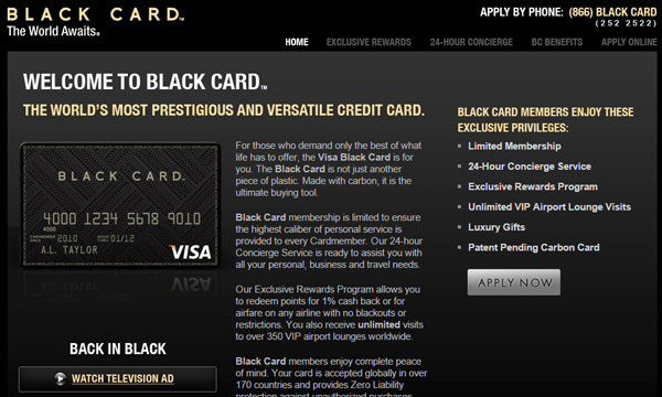 「Visa Black Card」のサイト