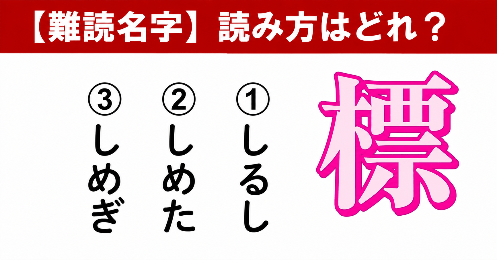 あなたはいくつ読めますか？一文字難読クイズ　Q.3この名字何と読みますか？「標」