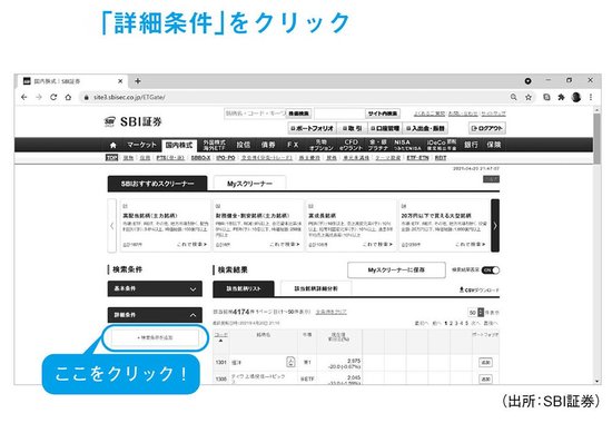 SBI証券のスクリーニングツールで黒字転換2倍株の候補銘柄を探す方法