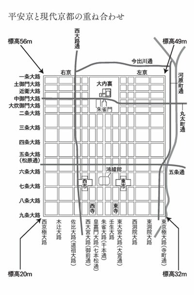 平安京と現代京都の重ね合わせ