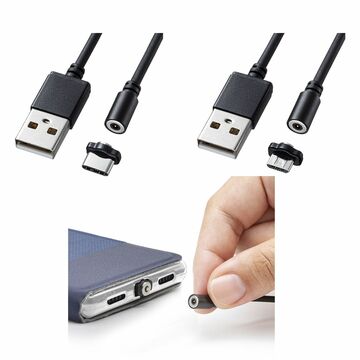 サンワサプライ、磁石でワンタッチ脱着できるmicroUSBケーブル