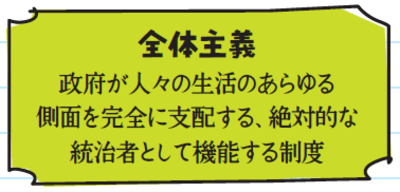 全体主義。政府が人々の生活のあらゆる側面を完全に支配する、絶対的な
統治者として機能する制度