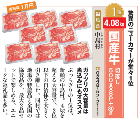 福島県中島村「国産牛　切落し500g×8P＋80g」