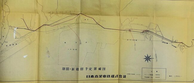 日本高架電鉄が運輸省に提出した予定路線図（国立公文書館）