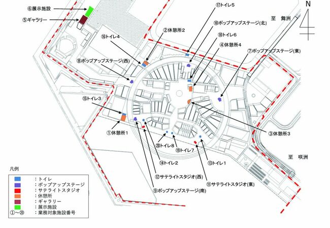 画像：大阪万博会場内の「休憩所」「トイレ」等の施設配置図