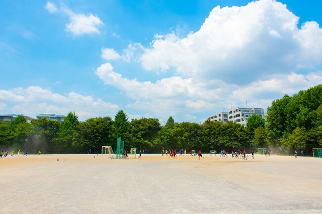騎兵第一連隊と近衛師団の駐屯地跡だけに、都心の学校では珍しい土の校庭が広がる