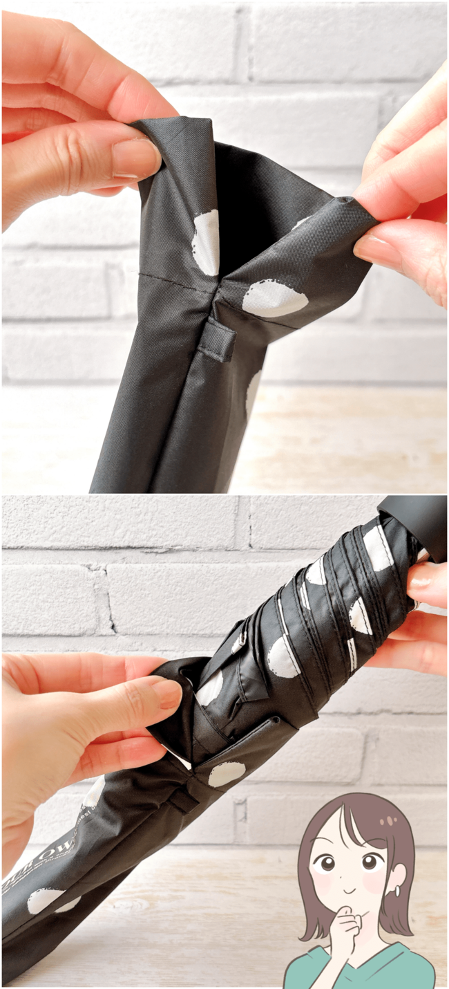 日差しが強い日も安心…!3COINSの「光とUVをカットする折りたたみ傘」体をすっぽり覆ってくれてありがたい!