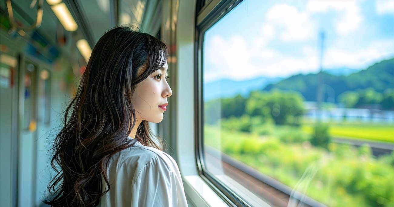 窓の外を眺める女性