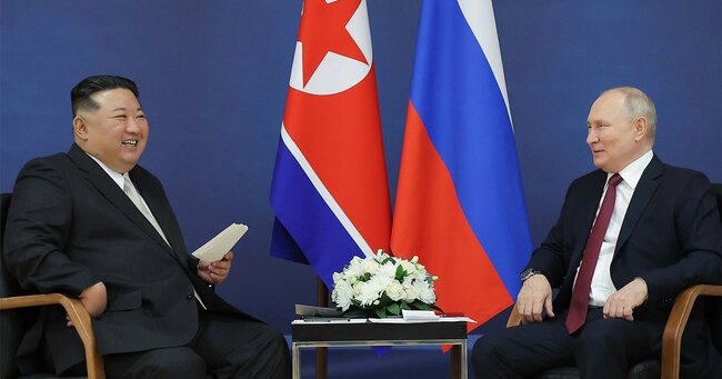 9月13日、ロシアのプーチン大統領と会談した北朝鮮の金正恩労働党総書記