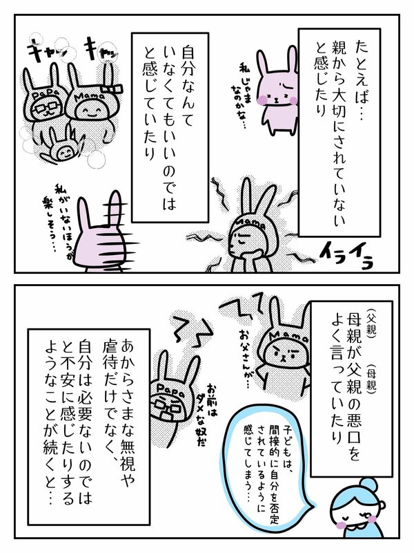 たとえば、親から大切にされていないと感じたり