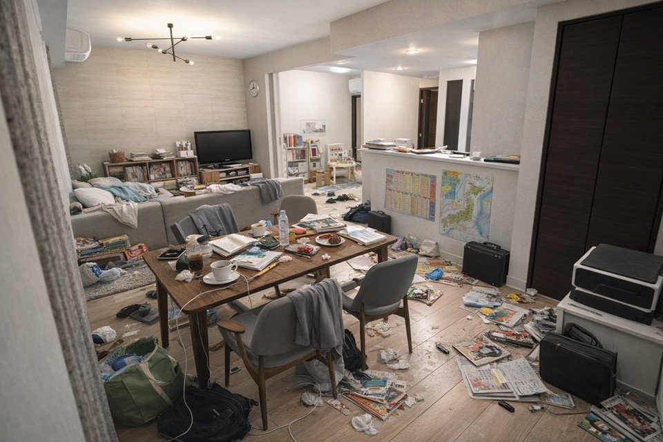 散らかるリビング
