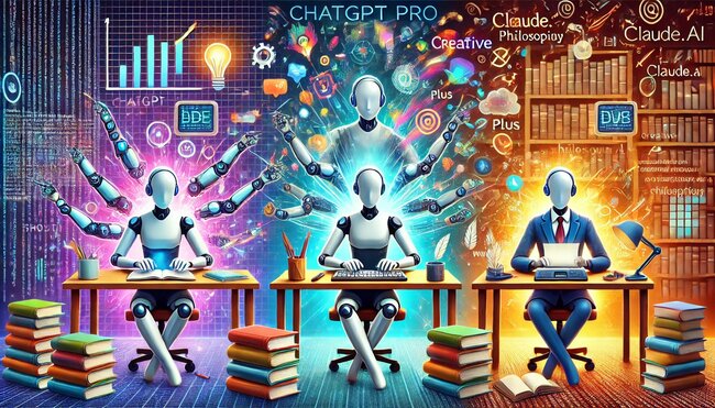 「ChatGPT ProとChatGPT-4oとClaudeを擬人化して」とChatGPTに頼んだら、こんな画像が生成された