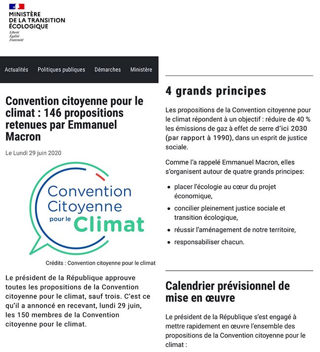 2020年6月29日、フランス環境省が発表した「エマニュエル・マクロンによる市民の気候条約146の提案」