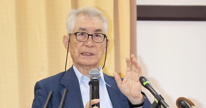 会見する京都大学特別教授の本庶佑氏