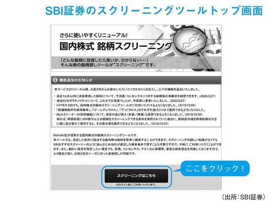 SBI証券のスクリーニングツールで黒字転換2倍株の候補銘柄を探す方法