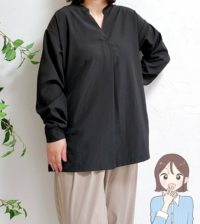 すぽんと着るだけでオシャレに決まる…!ワークマンの「1500円ブラウス」お尻まで隠せるし、抜け感たっぷりで大人っぽい!《購入レビュー》